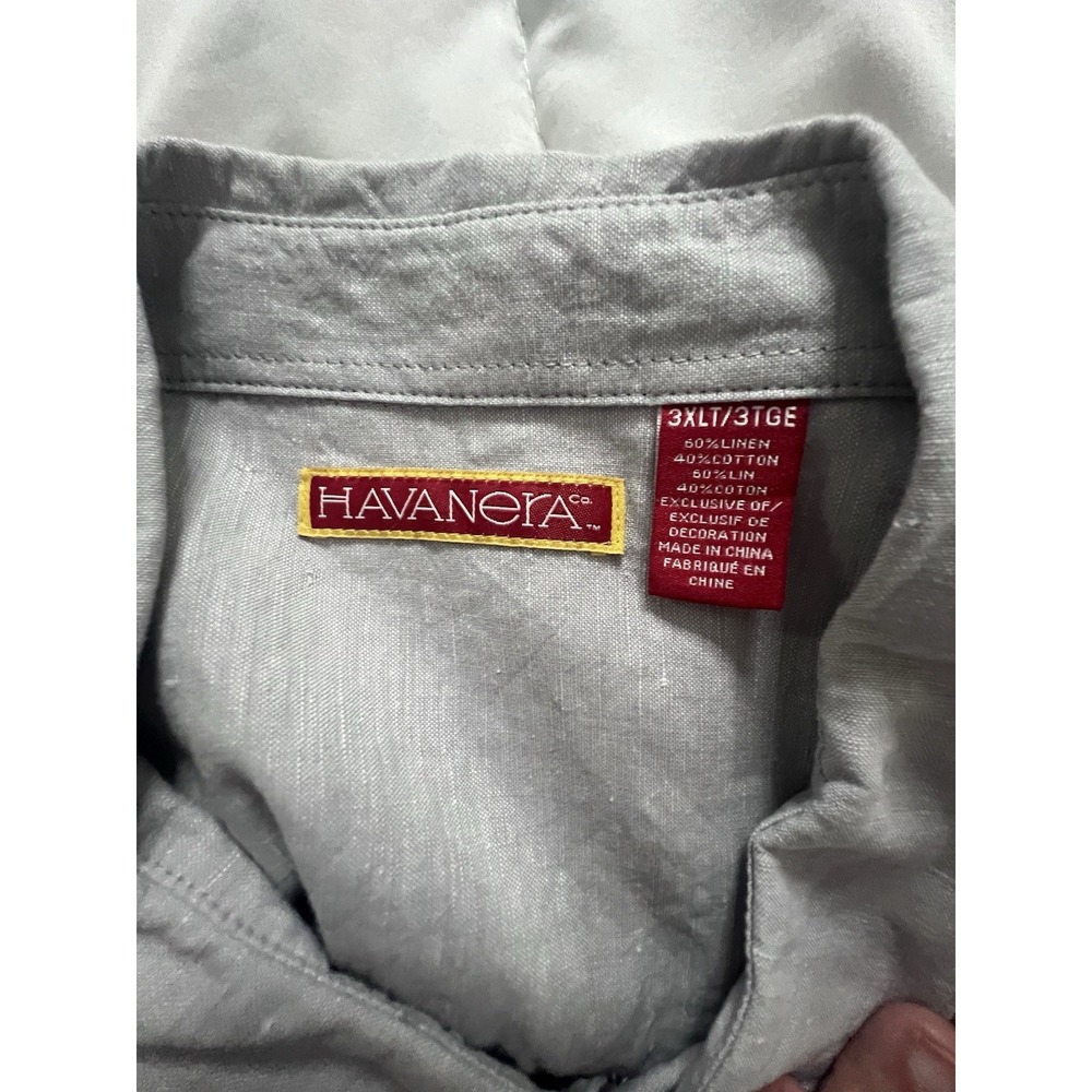 Havanera 3XLT Linen Blend Guayabera Shirt Gray Embroidered Short Sleeve